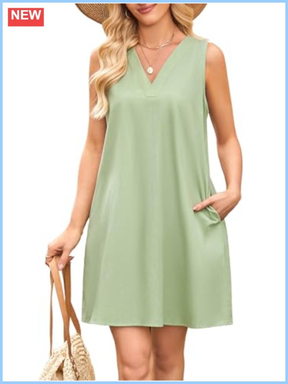 Women's Cotton Babydoll Dress V Neck Sleeveless Tank Mini Sundress Loose Fit